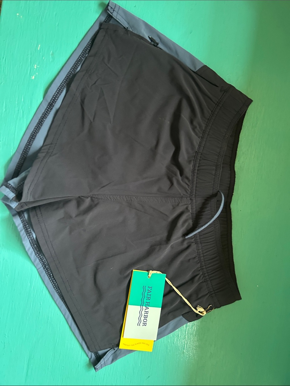 Fair Harbor Black Athletic Swim Shorts with Gray Trim